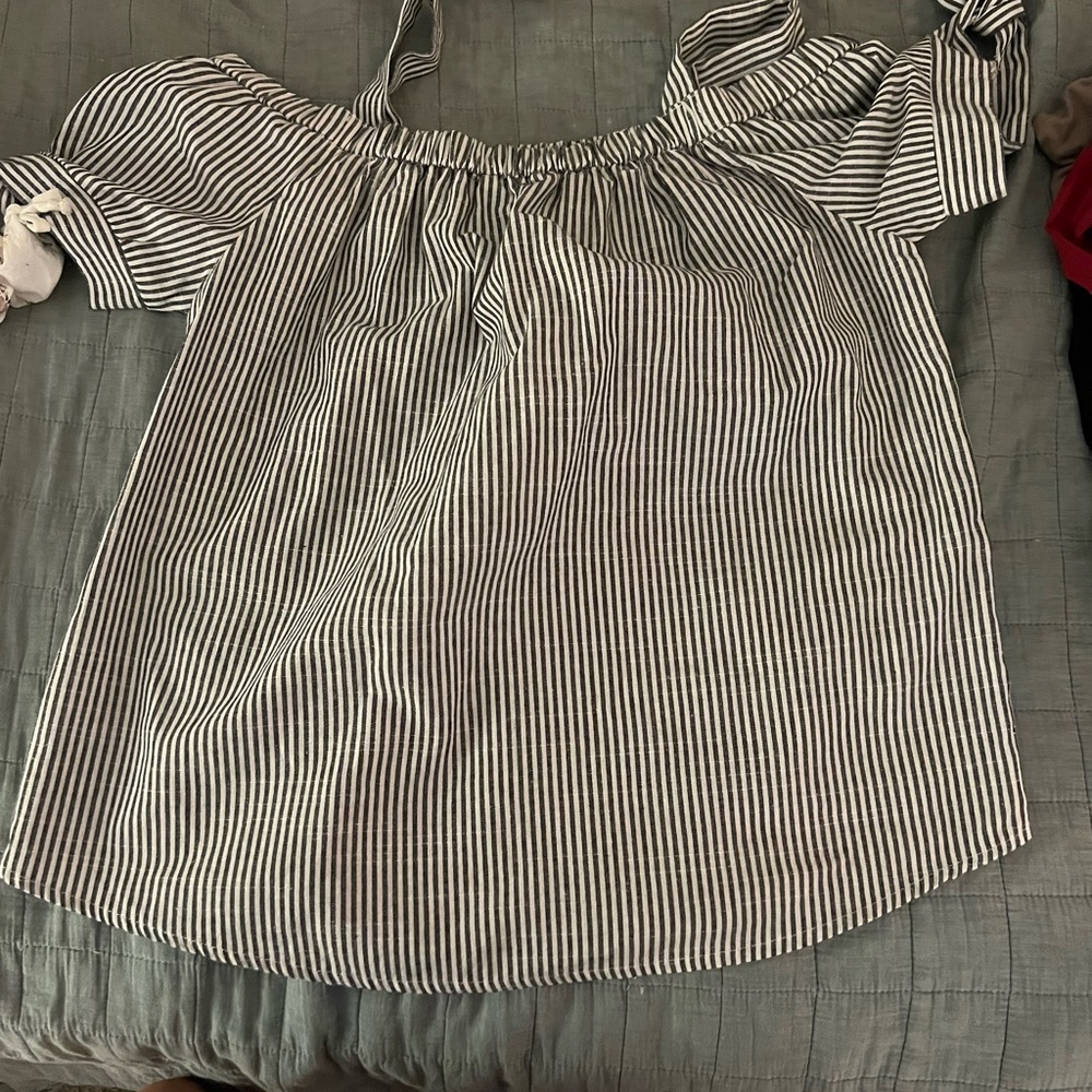 Black and white off the shoulder blouse